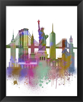 Framed New York Skyline Rainbow Bright Print