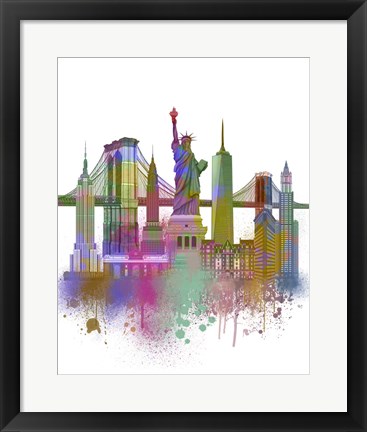 Framed New York Skyline Rainbow Bright Print