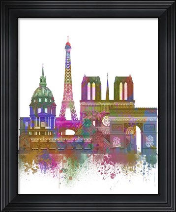 Framed Paris Skyline Rainbow Bright Print
