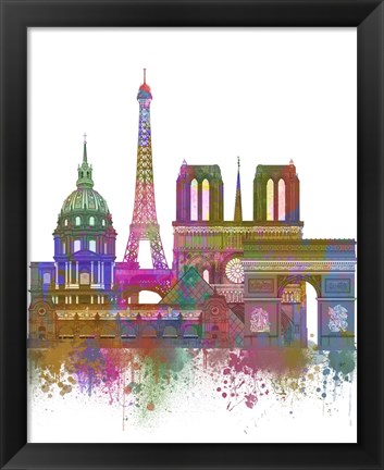 Framed Paris Skyline Rainbow Bright Print