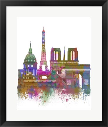 Framed Paris Skyline Rainbow Bright Print