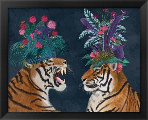 Framed Hot House Tigers, Pair, Dark Print