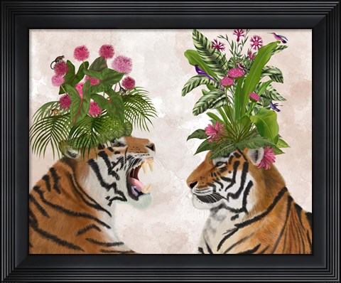 Framed Hot House Tigers, Pair, Pink Green Print