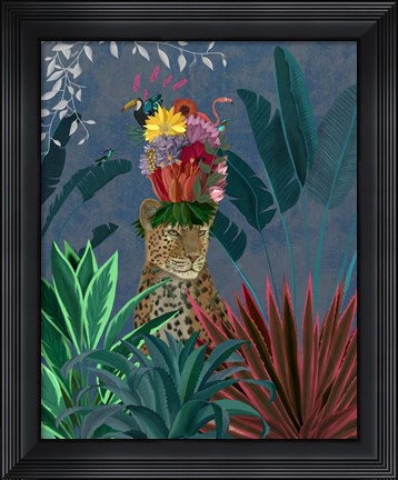Framed Leopard with Headdress Print