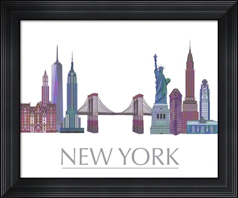 Framed New York Skyline Coloured Buildings Print