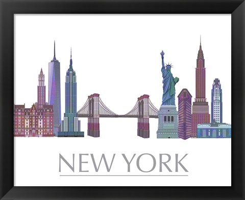 Framed New York Skyline Coloured Buildings Print