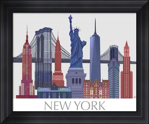 Framed New York Landmarks , Red Blue Print