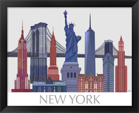 Framed New York Landmarks , Red Blue Print