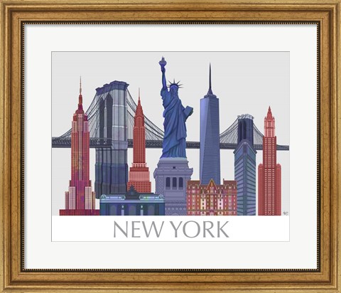 Framed New York Landmarks , Red Blue Print