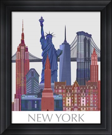 Framed New York Landmarks , Red Blue Print