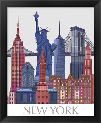 Framed New York Landmarks , Red Blue Print