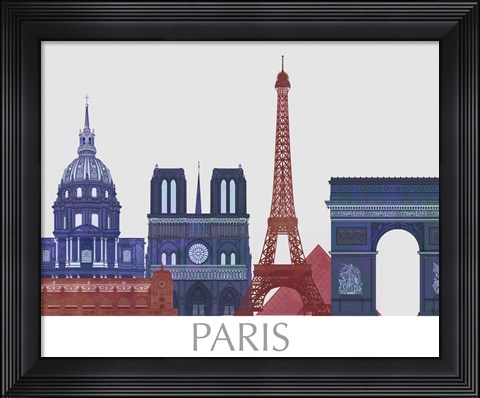 Framed Paris Landmarks , Red Blue Print