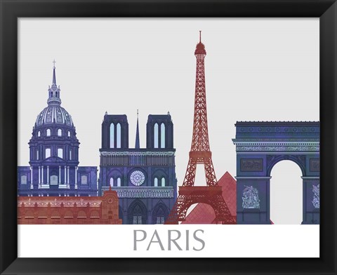 Framed Paris Landmarks , Red Blue Print