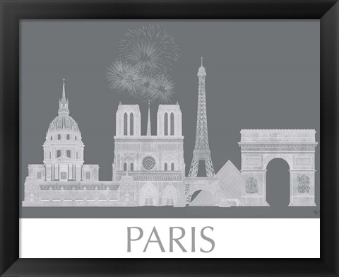 Framed Paris Skyline Monochrome Print