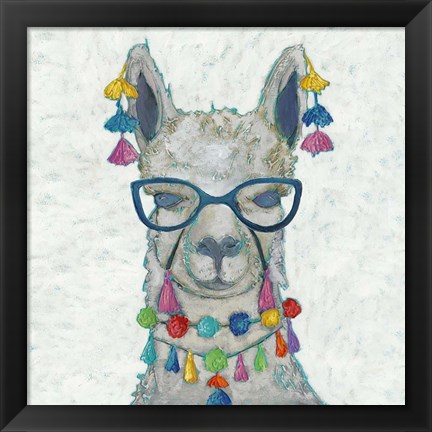 Framed Llama Love with Glasses II Print