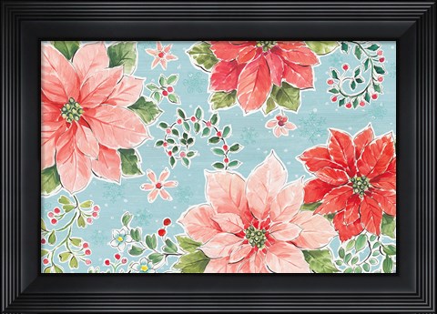 Framed Country Poinsettias I Blue Print