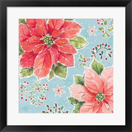 Framed Country Poinsettias III Blue Print