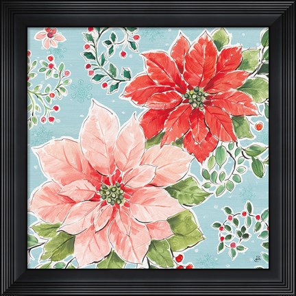 Framed Country Poinsettias II Blue Print