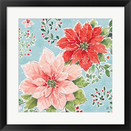 Framed Country Poinsettias II Blue Print