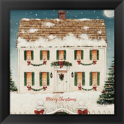 Framed Merry Lil House Sq Merry Christmas Print