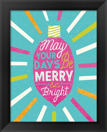 Framed Festive Holiday Light Bulb Merry and Bright v2 Print