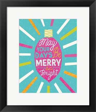 Framed Festive Holiday Light Bulb Merry and Bright v2 Print