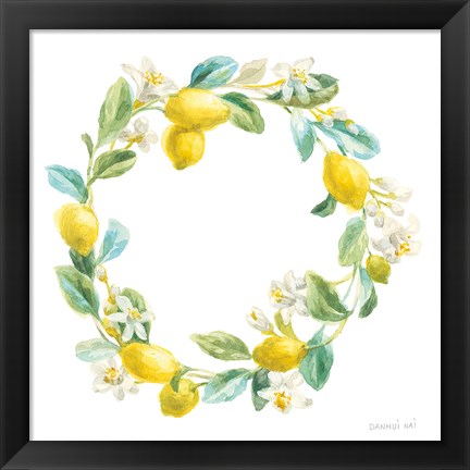 Framed Floursack Lemon V on White Print