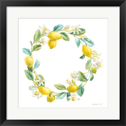 Framed Floursack Lemon V on White Print