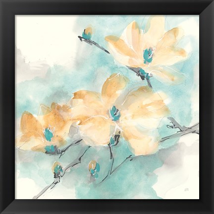 Framed Teal Buds II Print