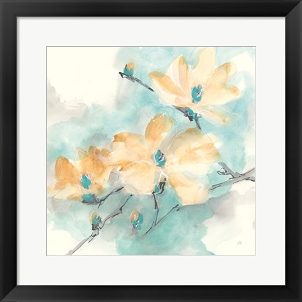 Framed Teal Buds II Print