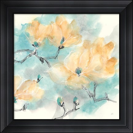 Framed Teal Buds I Print