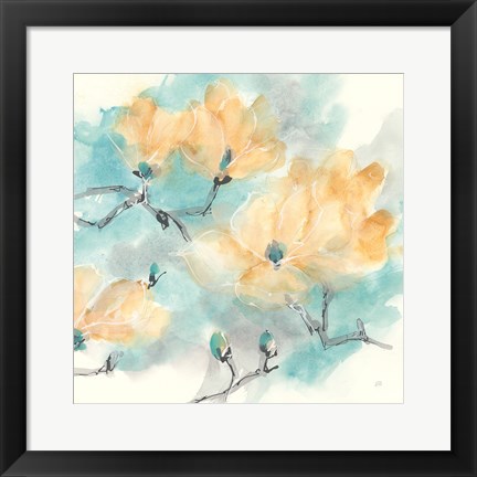 Framed Teal Buds I Print