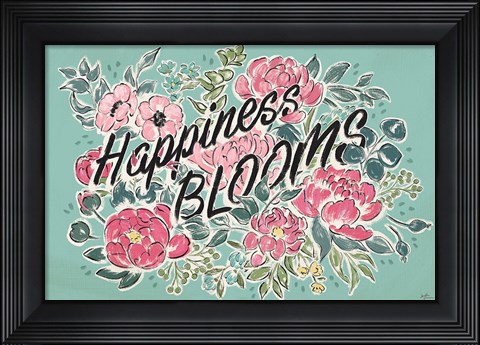 Framed Live in Bloom I Teal Print