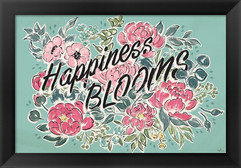 Framed Live in Bloom I Teal Print