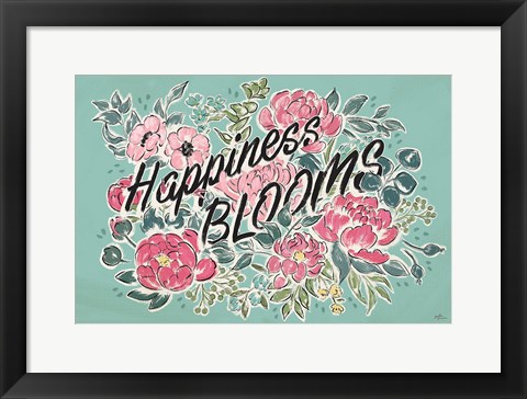 Framed Live in Bloom I Teal Print