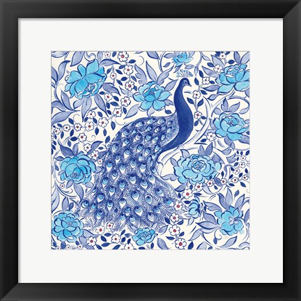 Framed Peacock Garden III Print