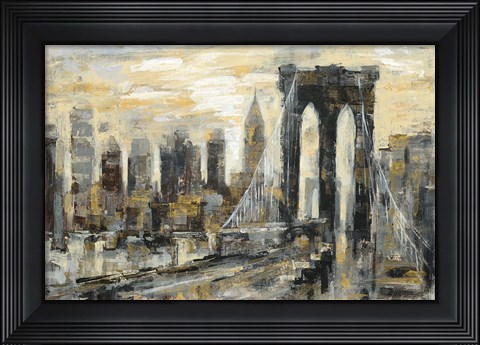 Framed Brooklyn Bridge Gray and Gold Print
