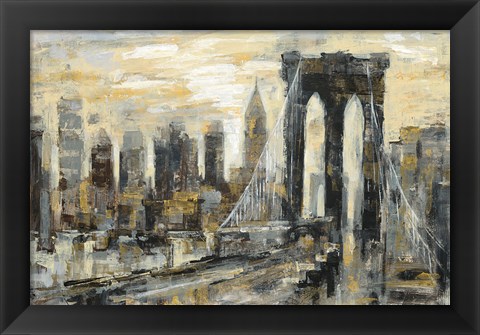 Framed Brooklyn Bridge Gray and Gold Print