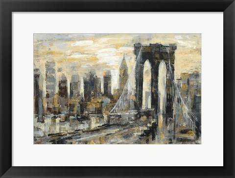 Framed Brooklyn Bridge Gray and Gold Print