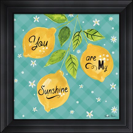 Framed Mellow Yellow V Turquoise Print