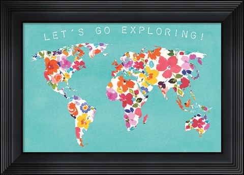 Framed Bright World Teal Print