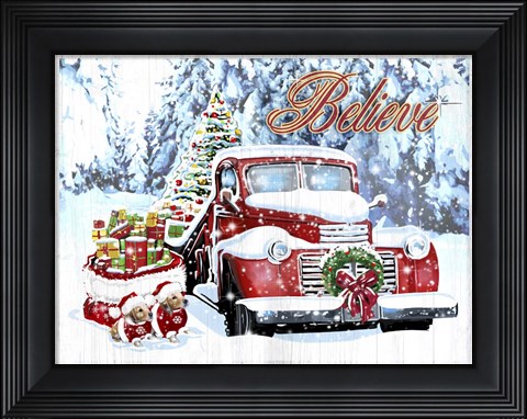 Framed Red Truck Christmas Print