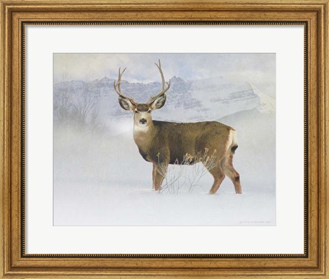Framed Bucky Deer Snow Print