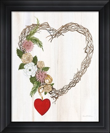 Framed Rustic Valentine Heart Wreath I Print