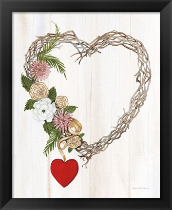 Framed Rustic Valentine Heart Wreath I Print