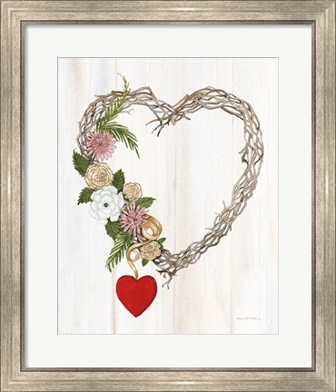 Framed Rustic Valentine Heart Wreath I Print