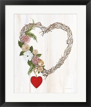 Framed Rustic Valentine Heart Wreath I Print