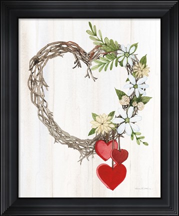 Framed Rustic Valentine Heart Wreath II Print