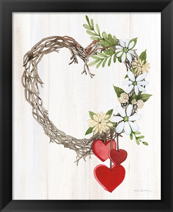 Framed Rustic Valentine Heart Wreath II Print