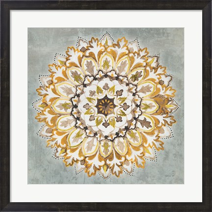 Framed Mandala Delight II Yellow Grey Print